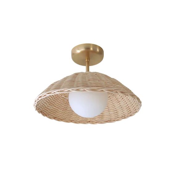 Rattan Ceiling Light Woven Pendant Lamp Flush Mount Lighting Minimal Globe Chandelier | Etsy (US)