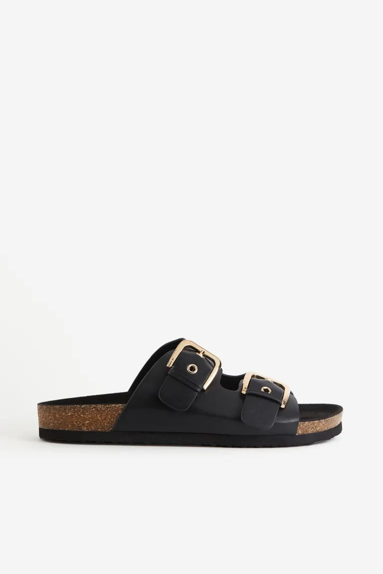 Two-strap slides - No heel - Black - Ladies | H&M GB | H&M (UK, MY, IN, SG, PH, TW, HK)