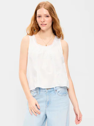 Ruffle-Trim Embroidered Tank Top | Old Navy (CA)
