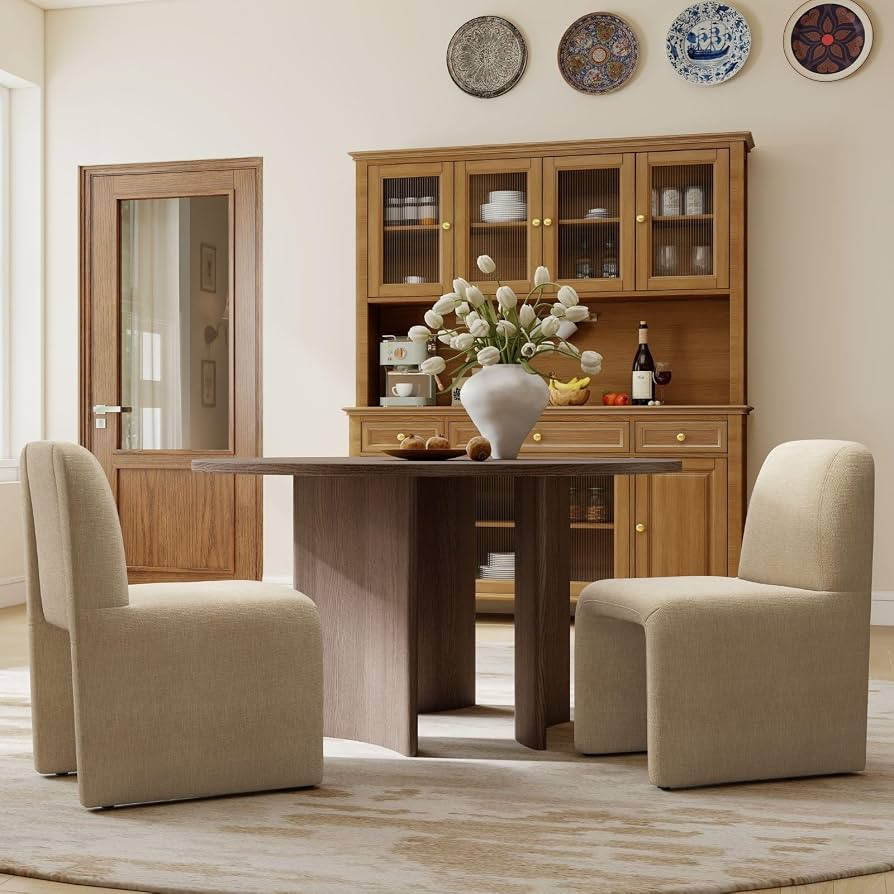 Hyfirm Upholstered Dining Chairs Set of 2,Modern Armless Desk Chair with Metal Footrest for Dinin... | Amazon (US)
