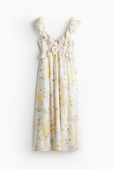 H & M - Ruffle-trimmed Midi Dress - Yellow | H&M (US + CA)