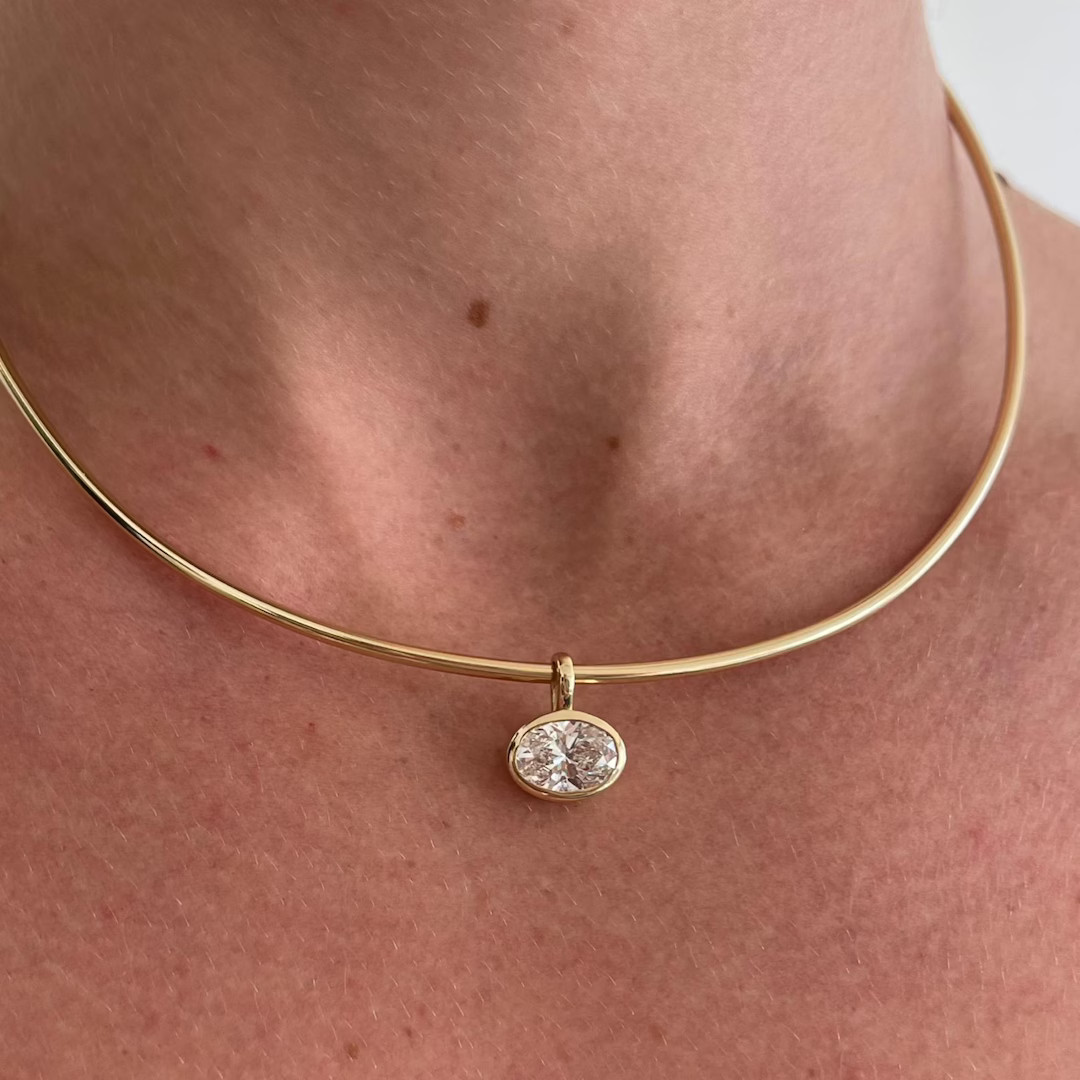 2 Ct East West Oval Moissanite Pendant Bezel Set Oval Cut Pendant for Woman Oval Cut Moissanite C... | Etsy (US)