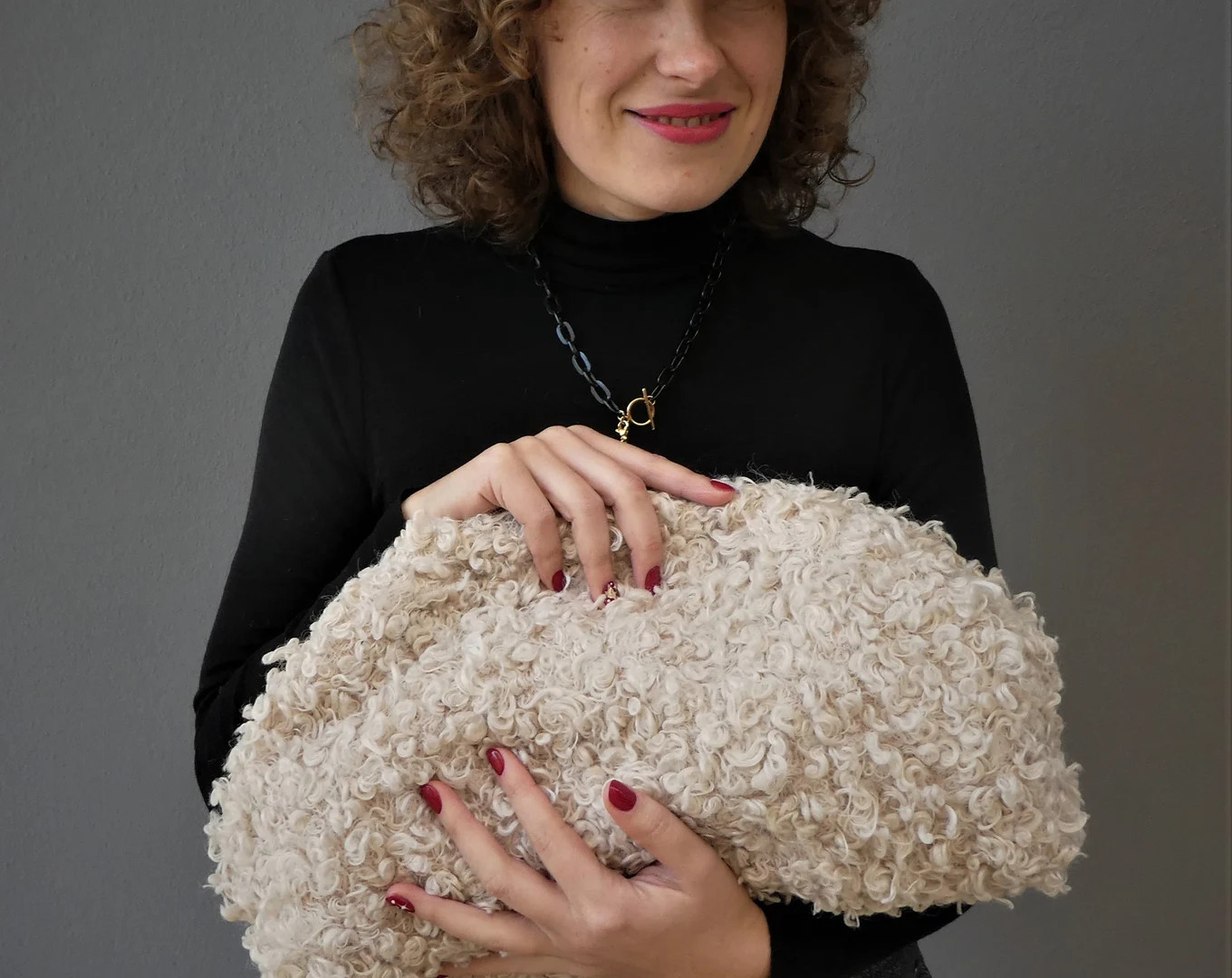 Curly fabric Dumpling clutch, Ivory Cream black brown white cloud bag, Oversized curled soft hand... | Etsy (US)