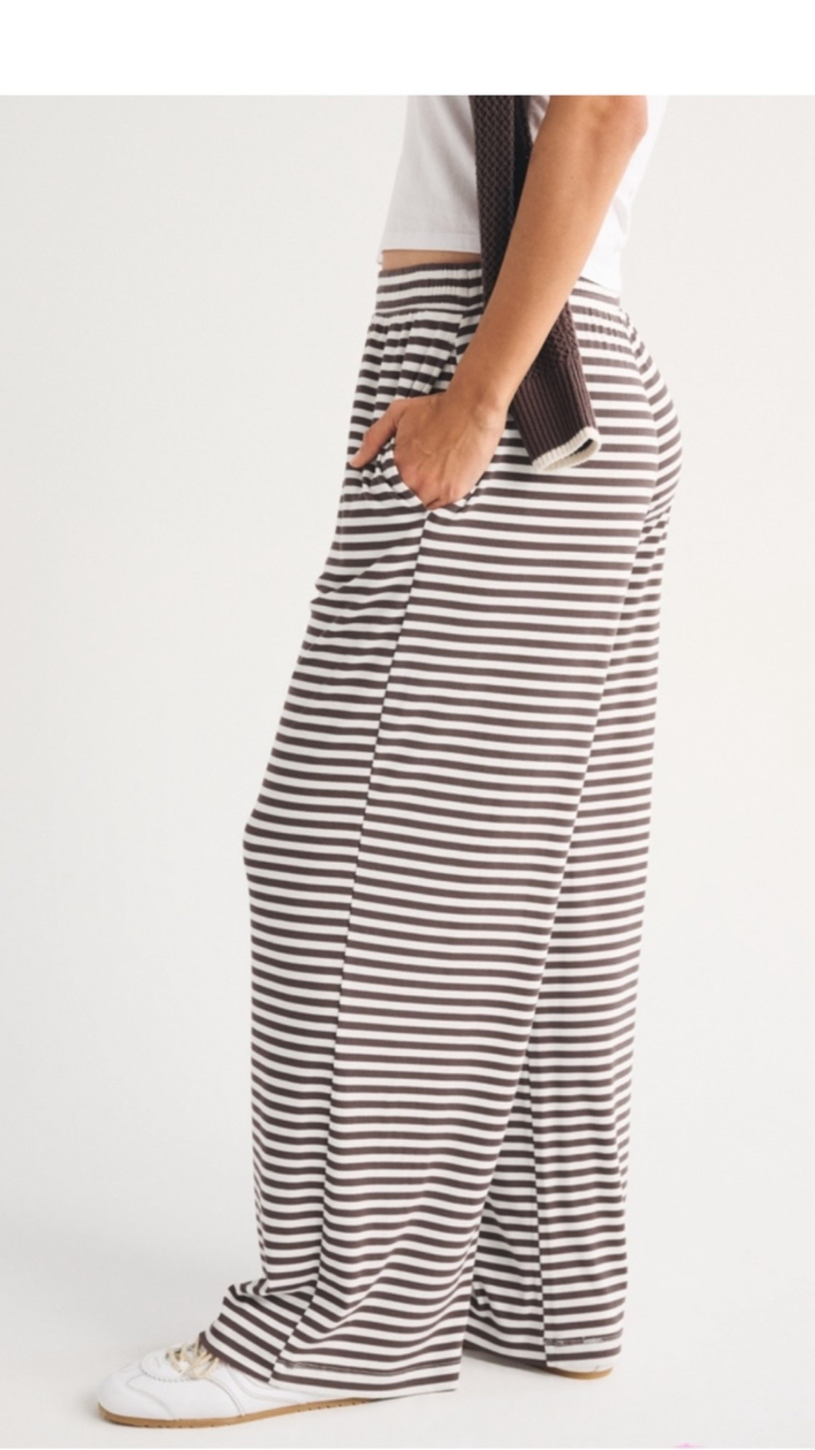 Comfy stripe pants that come in multiple inseam options! I wear a medium tall