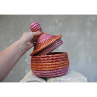 Vintage Colorful Straw Box With Lid Woven Storage Basket | Etsy (US)