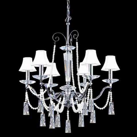 James R. Moder 29" Wide Crystal and White Shades Chandelier | Lamps Plus