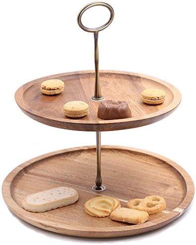 olelo 2-Tier Acacia Wood Cake Stand,Cupcake Stands Macaron Plate Cakes Desserts Fruits Snack Candy B | Amazon (US)