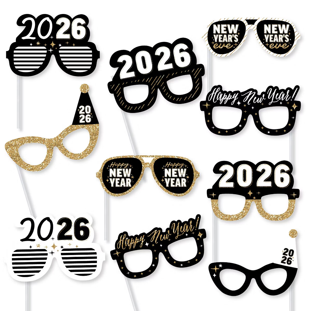 Big Dot of Happiness Hello New Year Glasses - Paper Card Stock 2026 NYE Party Photo Booth Props K... | Target
