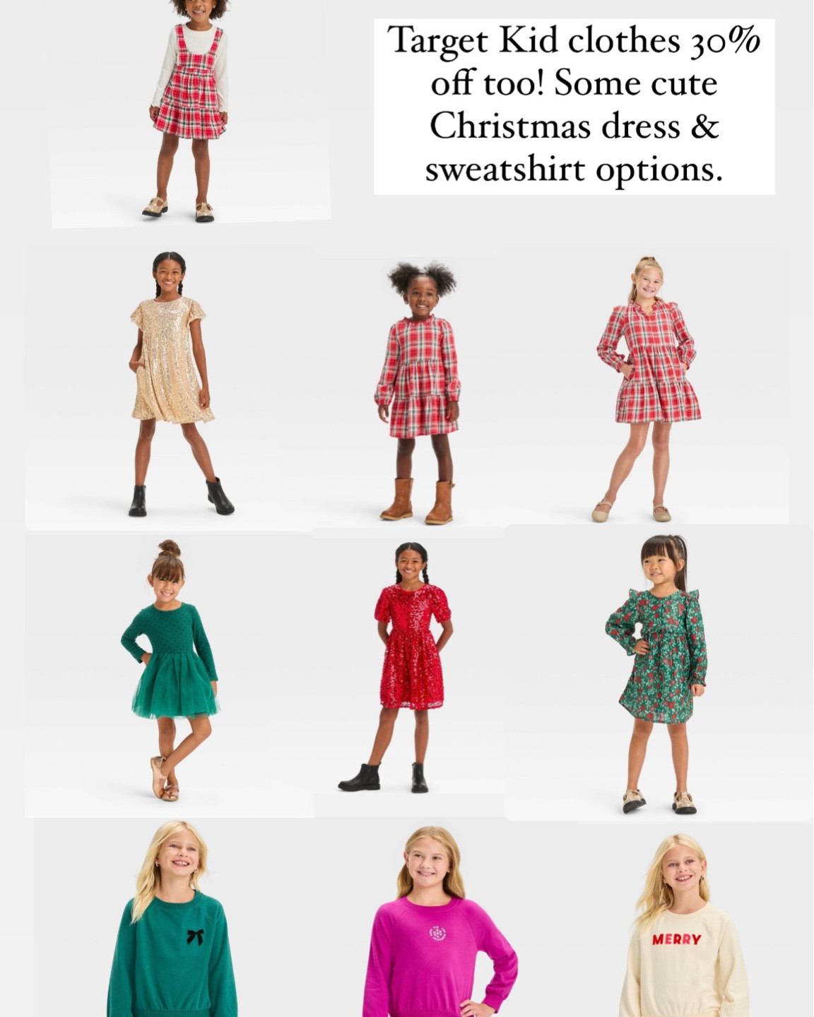 30% kid clothes at target! Some great options for toddler girl & big girls holiday dress & sweatshirts! 

#LTKHoliday #LTKkids #LTKfamily