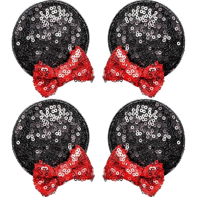 2 Pairs Mouse Ears Clips Sequin Mouse Ears Barrettes Glitter Bow Ears Clips for Costume Party Fav... | Amazon (US)