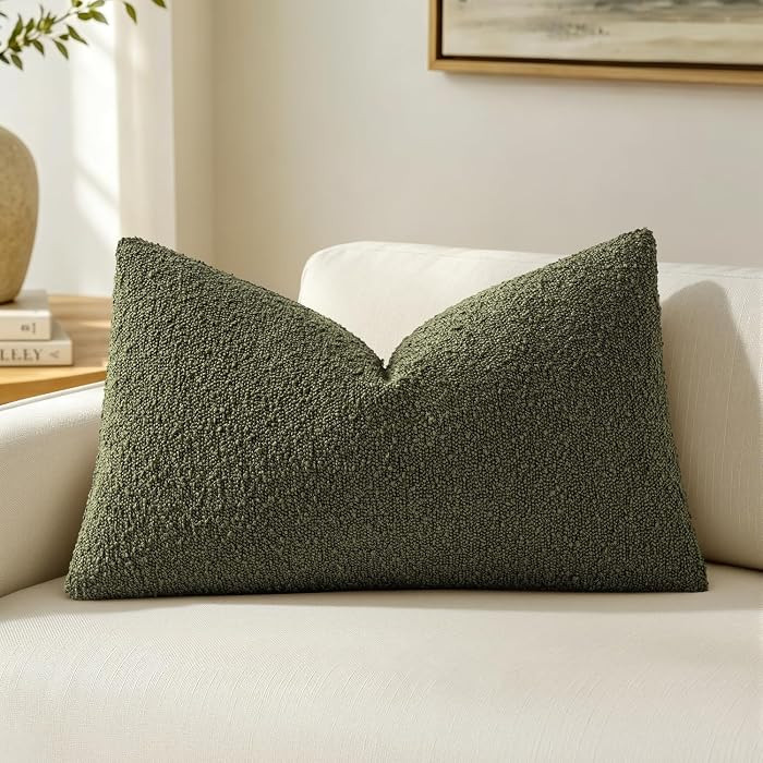 MIULEE Textured Boucle Lumbar Pillow Cover for Bed 12x20 Olive Green | Amazon (US)