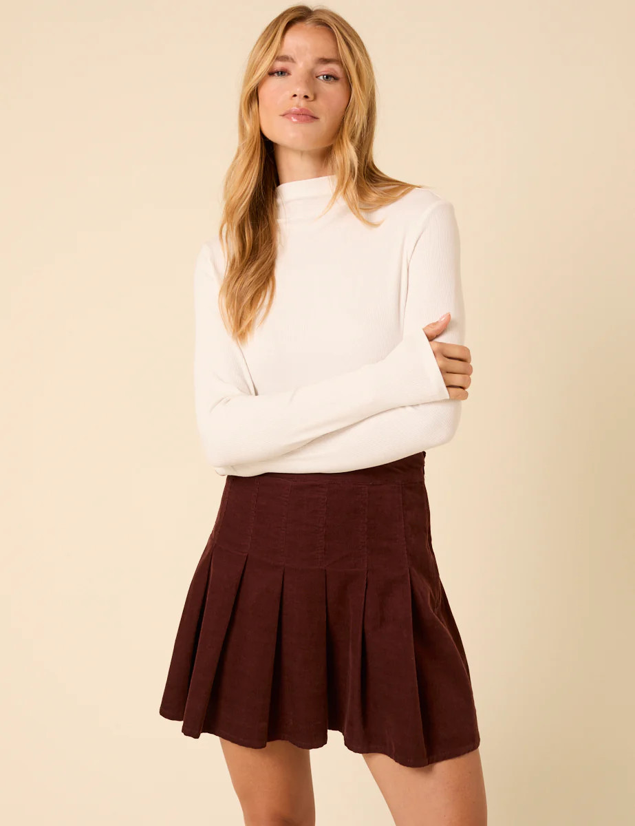 Brown Cord Pleated Mini Skirt | Nobody's Child