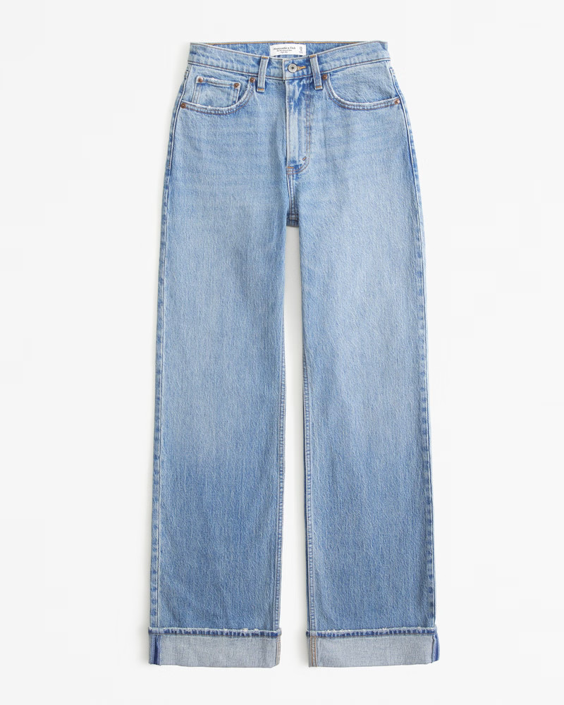 Abercrombie & Fitch Women's Curve Love High Rise 90s Relaxed Jean in Medium With Cuff Hem - Size 30 SHORT | Abercrombie & Fitch (US)