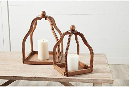 Mud Pie Natural Brown Beaded Wood Lantern Nested Set | Amazon (US)