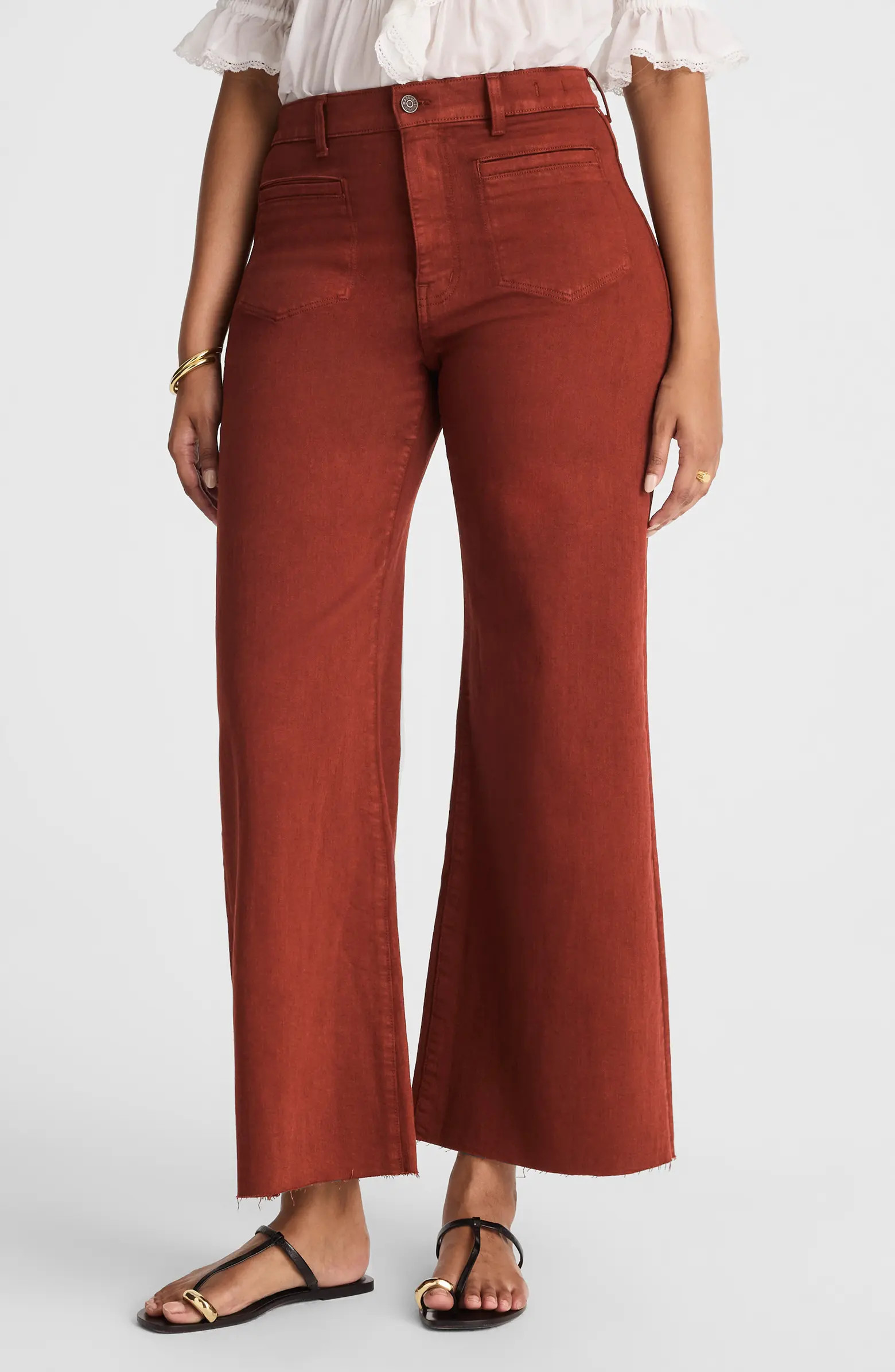 Madewell Garment Dye Patch Pocket Raw Hem Crop Flare Wide Leg Jeans | Nordstrom | Nordstrom