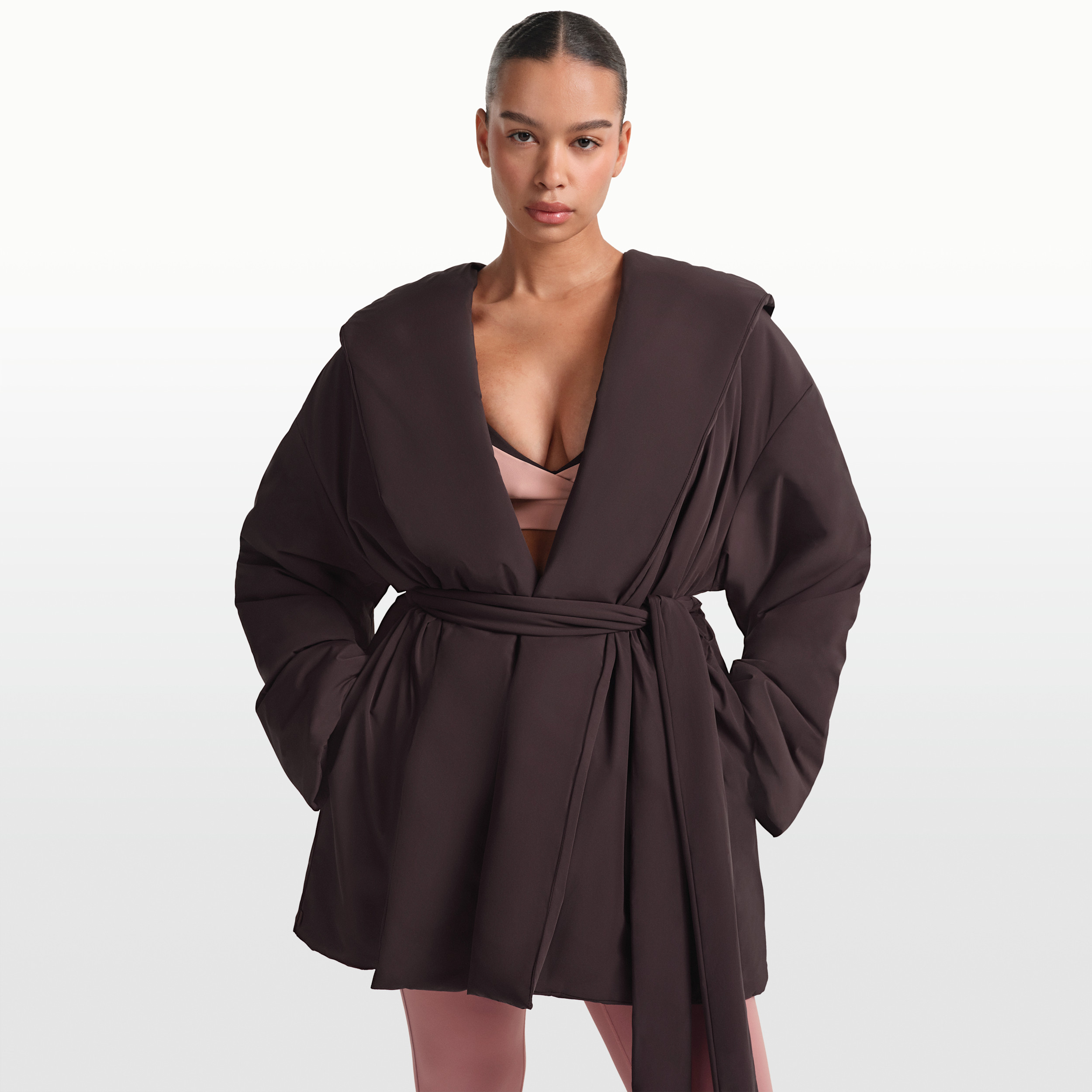 Nike Women's SKIMS Woven Nylon Wrap Coat in Brown | LSLSL10423W-PHO | Nike (US)