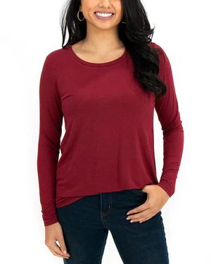 Long Sleeve Perfect Scoop Neck Tee in Red | Grace and Lace