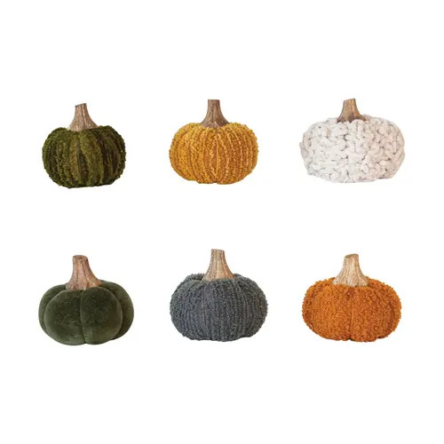 Storied Home Small Bouclé Velvet Pumpkin Holiday Decor with Wood Stem, Set of 6 in Orange at Nordstrom | Nordstrom