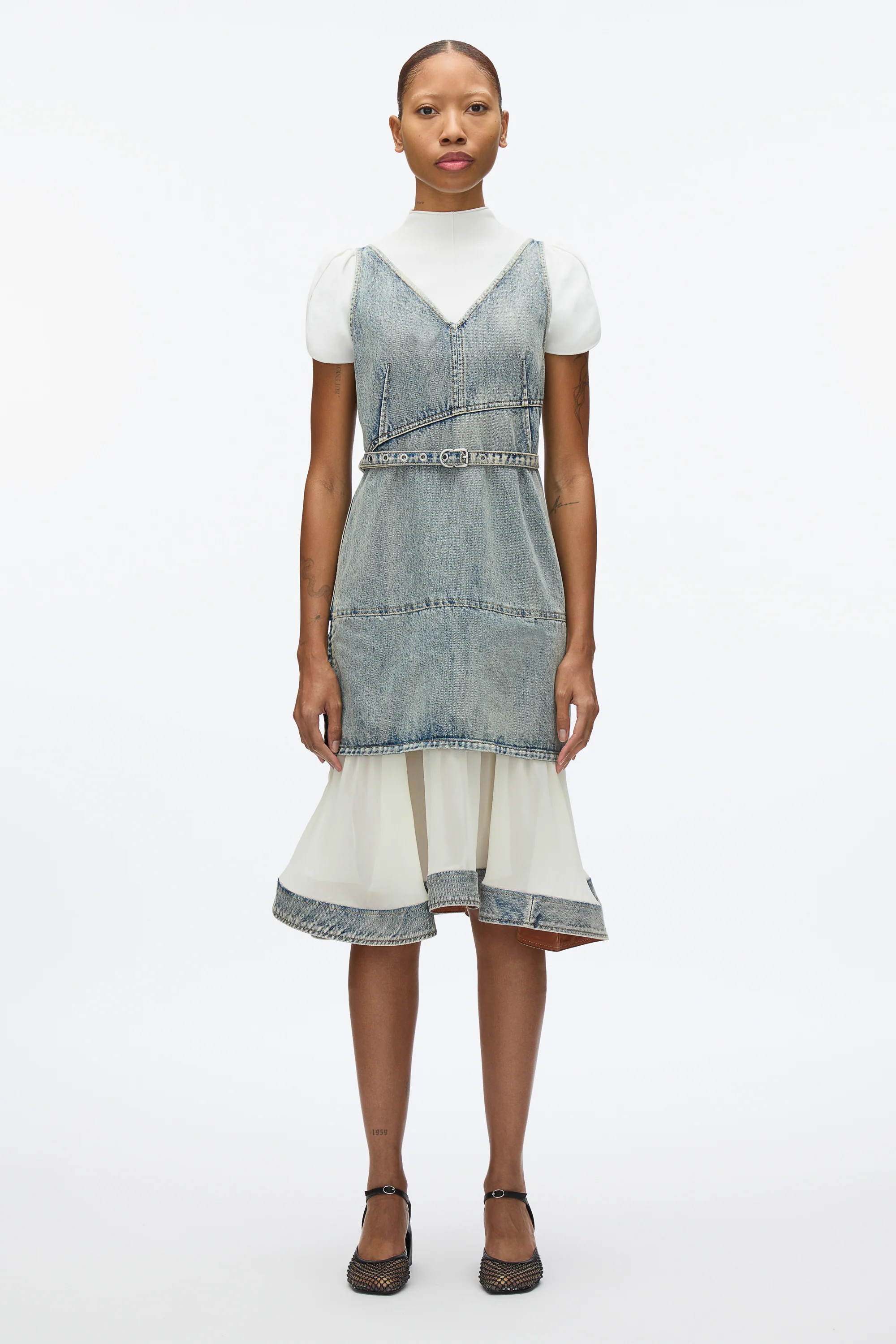 Denim V-Neck Dress with Chiffon Hem | 3.1 Phillip Lim