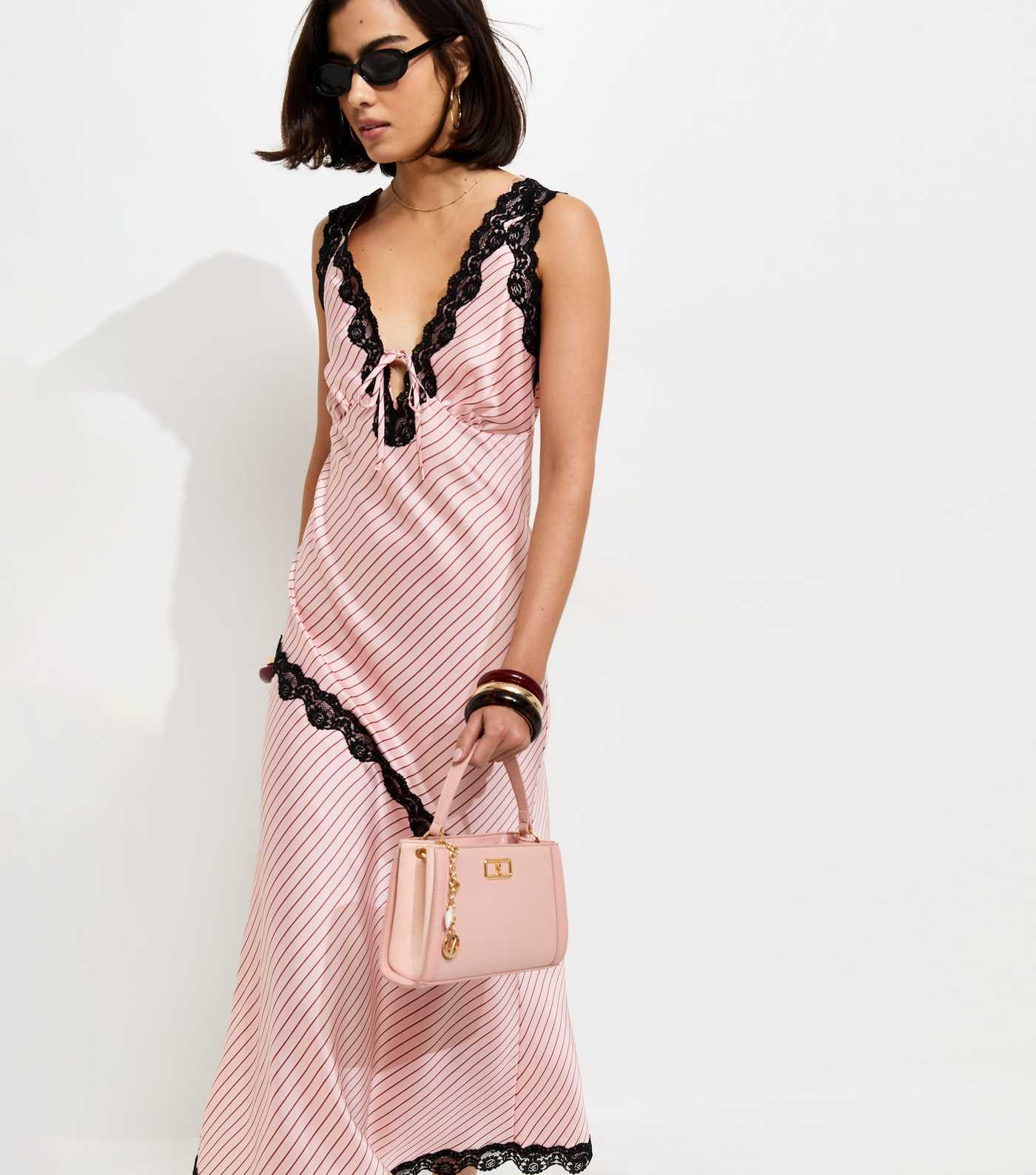 Pink Satin Lace Trim Sleeveless Midi Dress | New Look | New Look (UK)