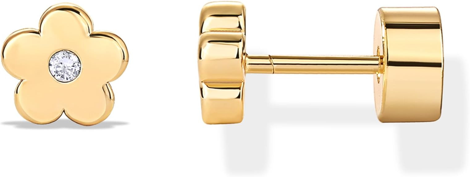 PAVOI 14K Gold Plated Dainty Flat Back Earrings for Women - Hypoallergenic Sterling Silver Posts ... | Amazon (US)