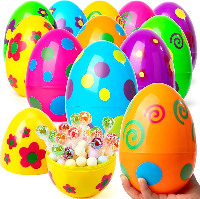 JOYIN 12 Pcs Large Printed Easter Eggs, 6 Inches Jumbo Plastic Eggs Fillable for Easter Themed Hu... | Amazon (US)