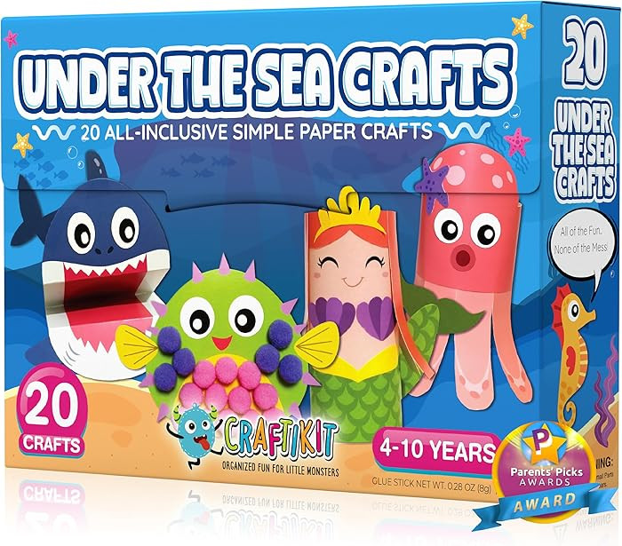 Craftikit® 20 Under The Sea Arts & Crafts Kits for Kids – Mermaid & Sea Animal Paper Crafts fo... | Amazon (US)