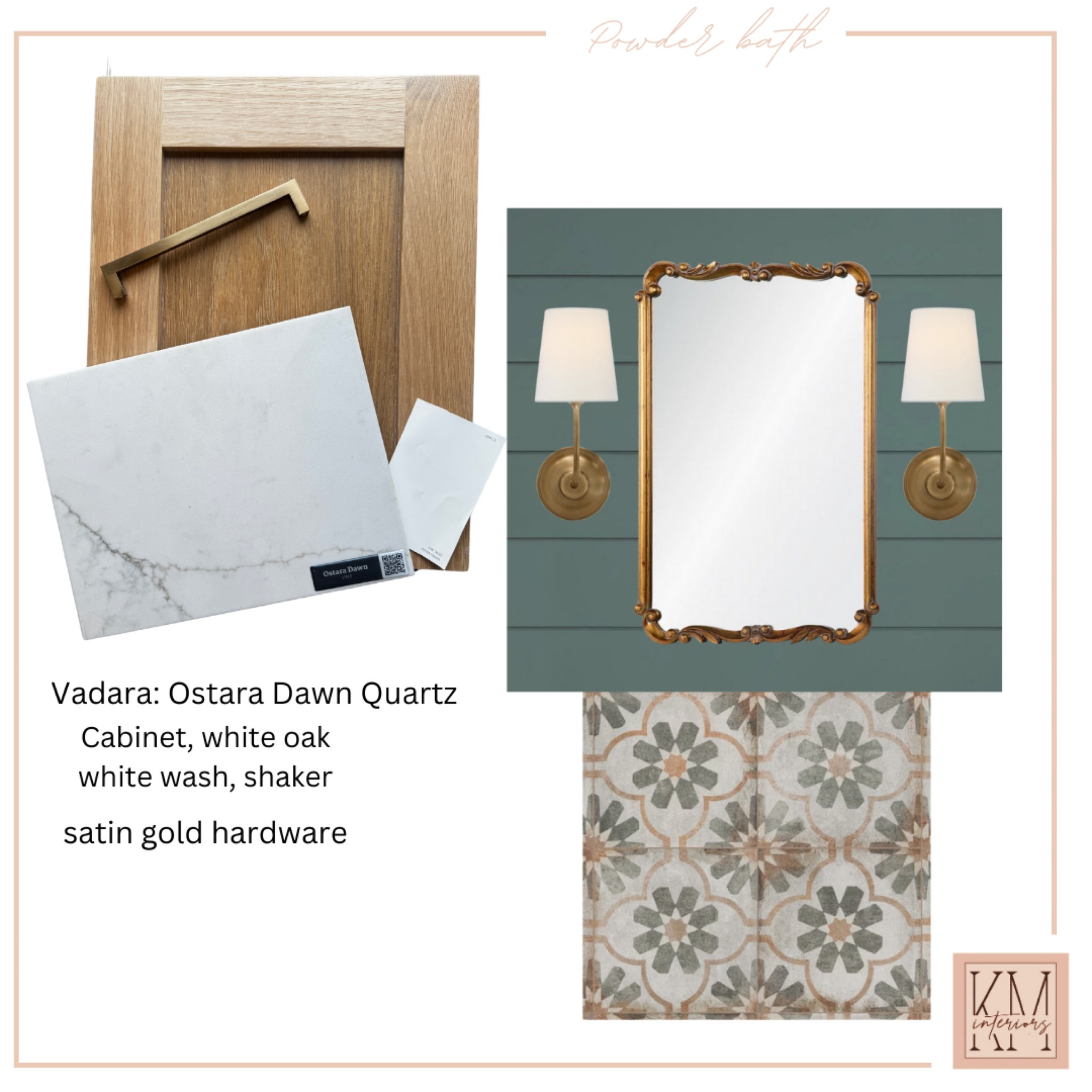 Dark and moody powder bath. White oak cabinet with quartz countertops 

#LTKHome