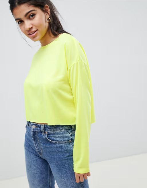 ASOS DESIGN crop boxy t-shirt with long sleeves in neon | ASOS UK