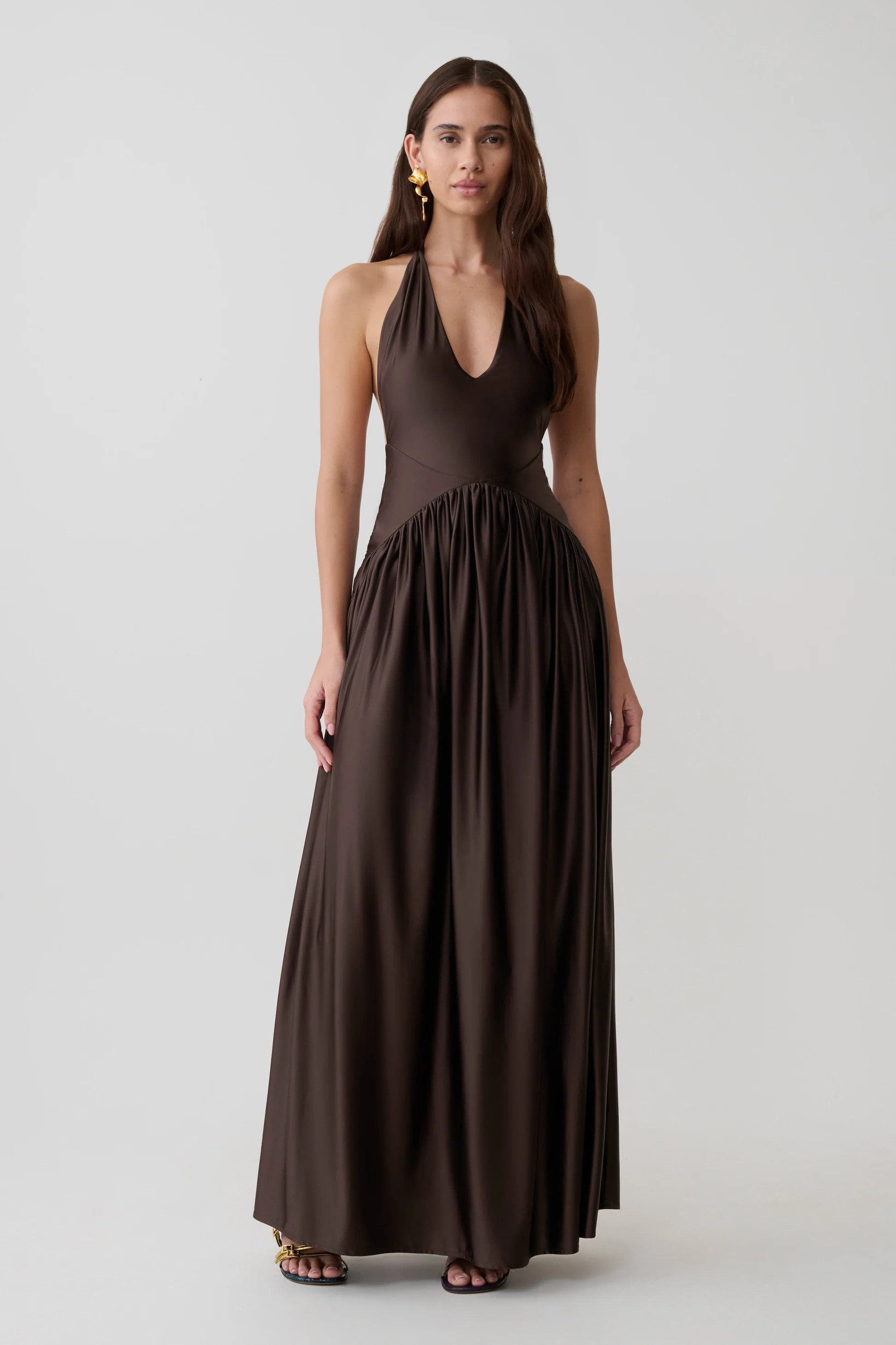 Cypress Halter Maxi Dress - Chocolate | MESHKI US