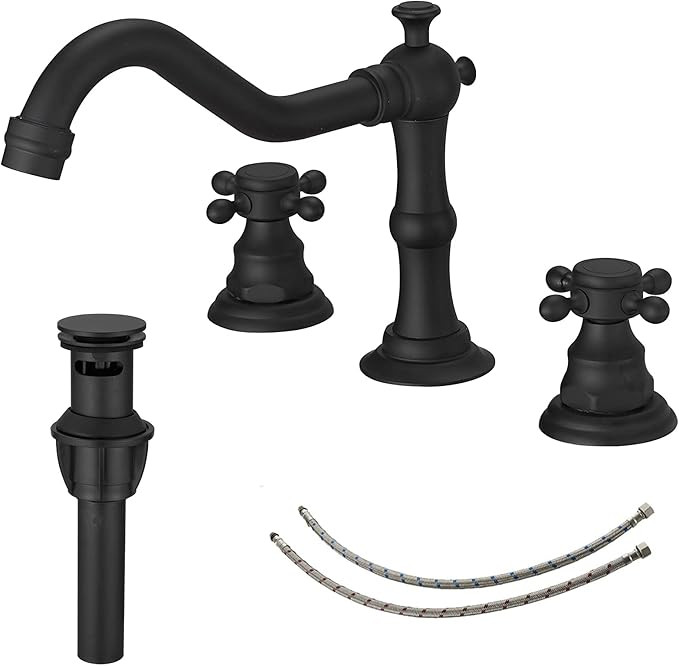 BWE 8 Inch Black Bathroom Faucet,2-Handles Widespread Bathroom Faucets for Sink 3 Hole,Farmhouse ... | Amazon (US)