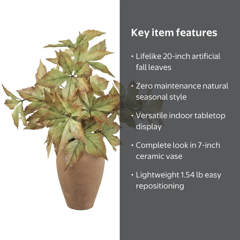 Better Homes & Gardens 20 in Artificial Real Touch Fall Leaves in 7 in Tan Ceramic Vase for Table... | Walmart (US)