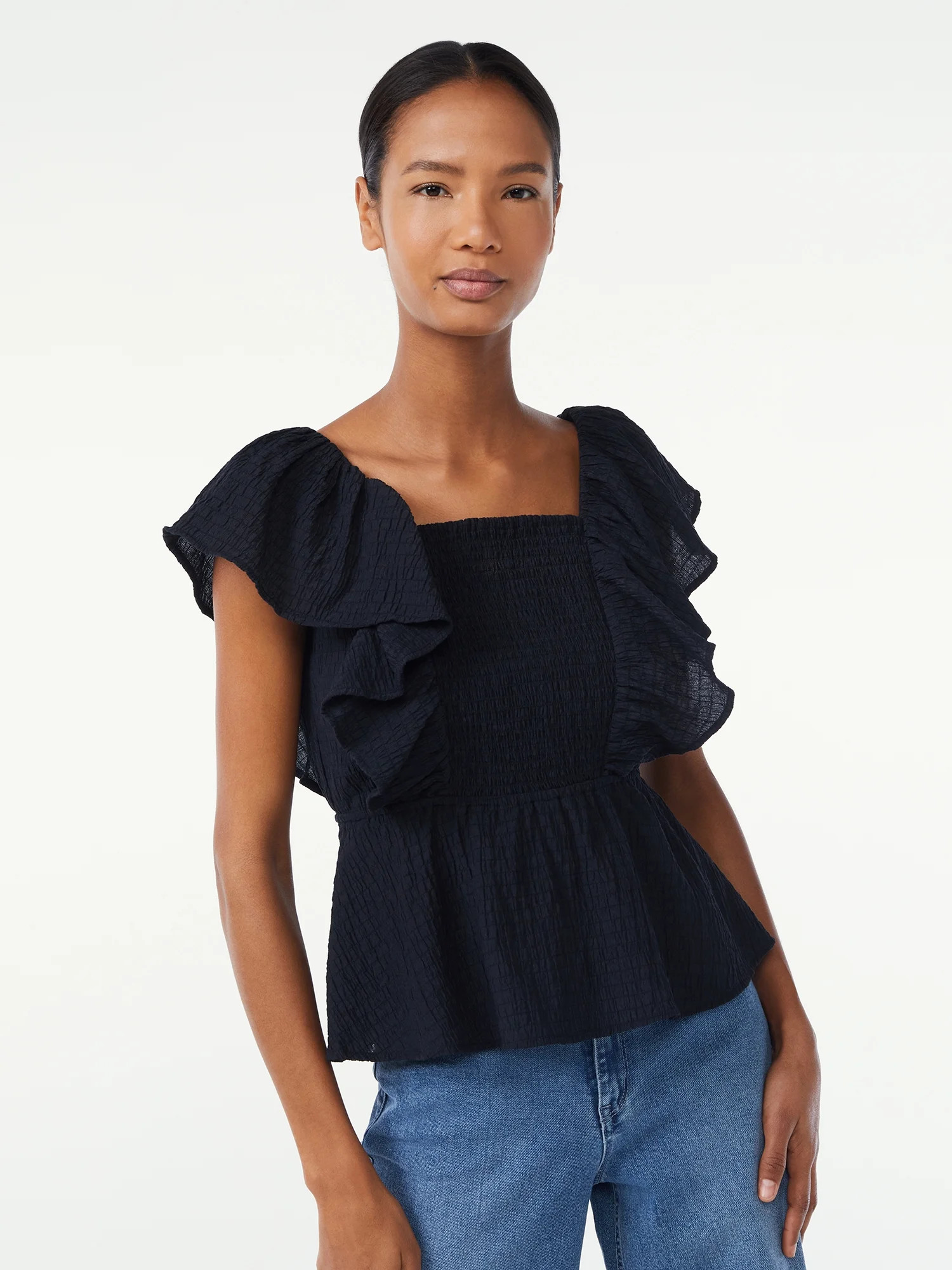 Scoop Women's Peplum Top with Flutter Sleeves | Walmart (US)