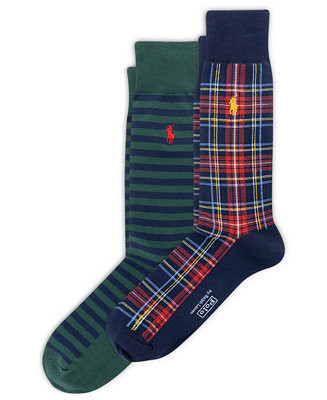 Men's 2-Pack Plaid and Stripe Socks | Macy's
