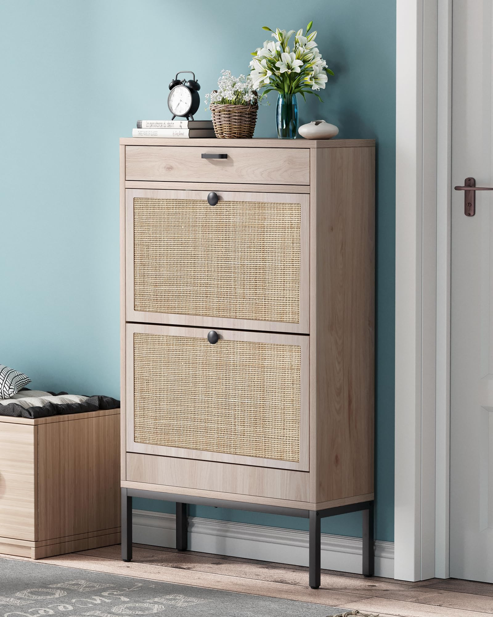 Brafab Shoe Storage Cabinet with 2 Flip Drawers&1 Small Drawer, Slim Entryway Shoe Organizer with... | Walmart (US)