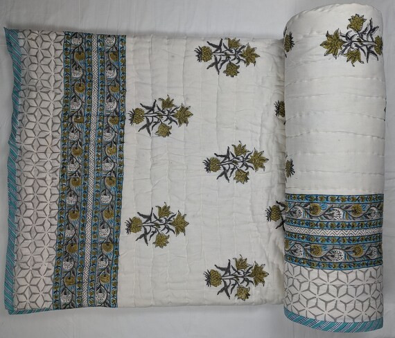 Mustard Buta Reversible Cotton Quilt Jaipuri Razai Thick | Etsy | Etsy (US)