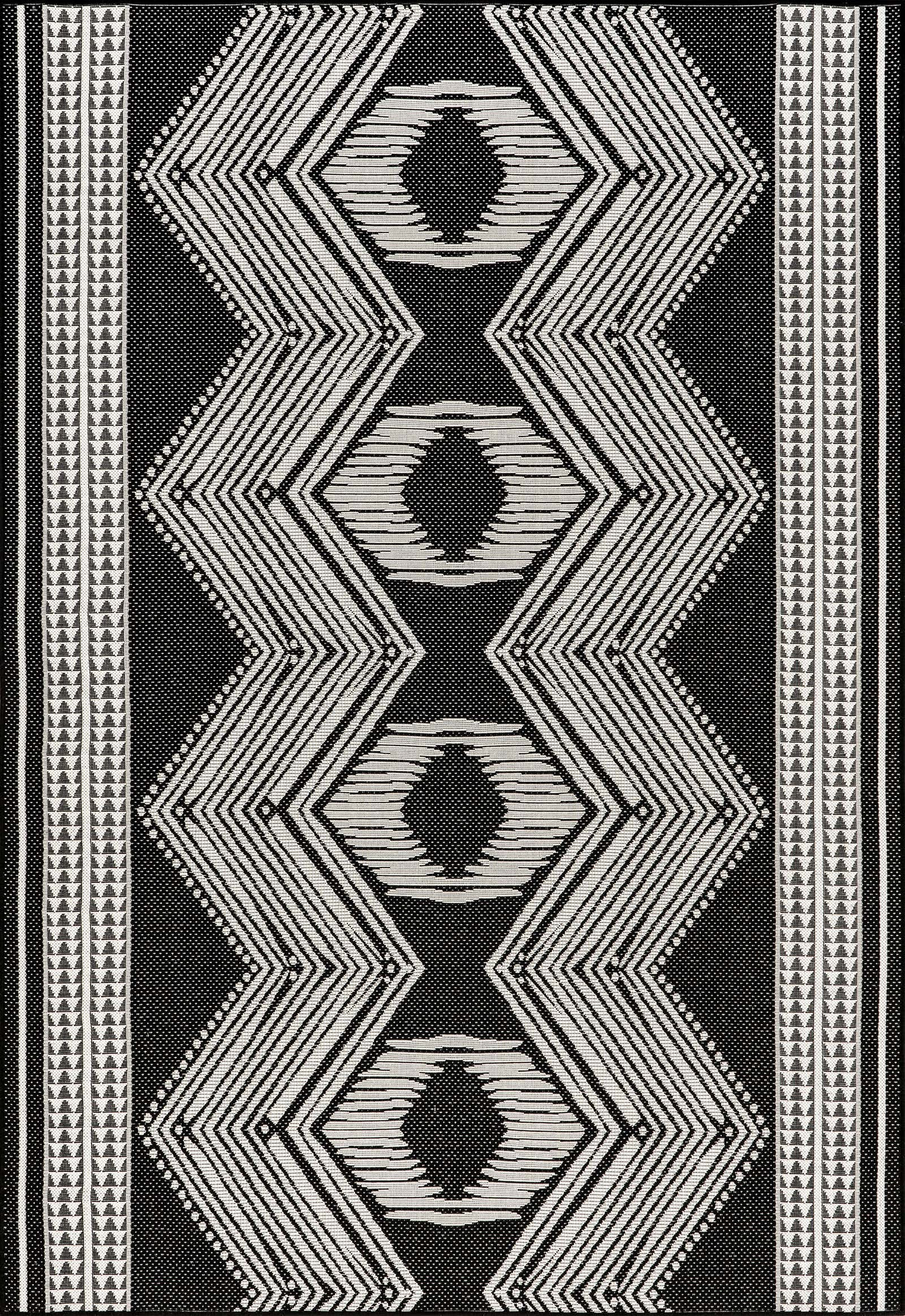 Iris Totem Indoor/Outdoor Flatweave Rug | Black | Rugs USA