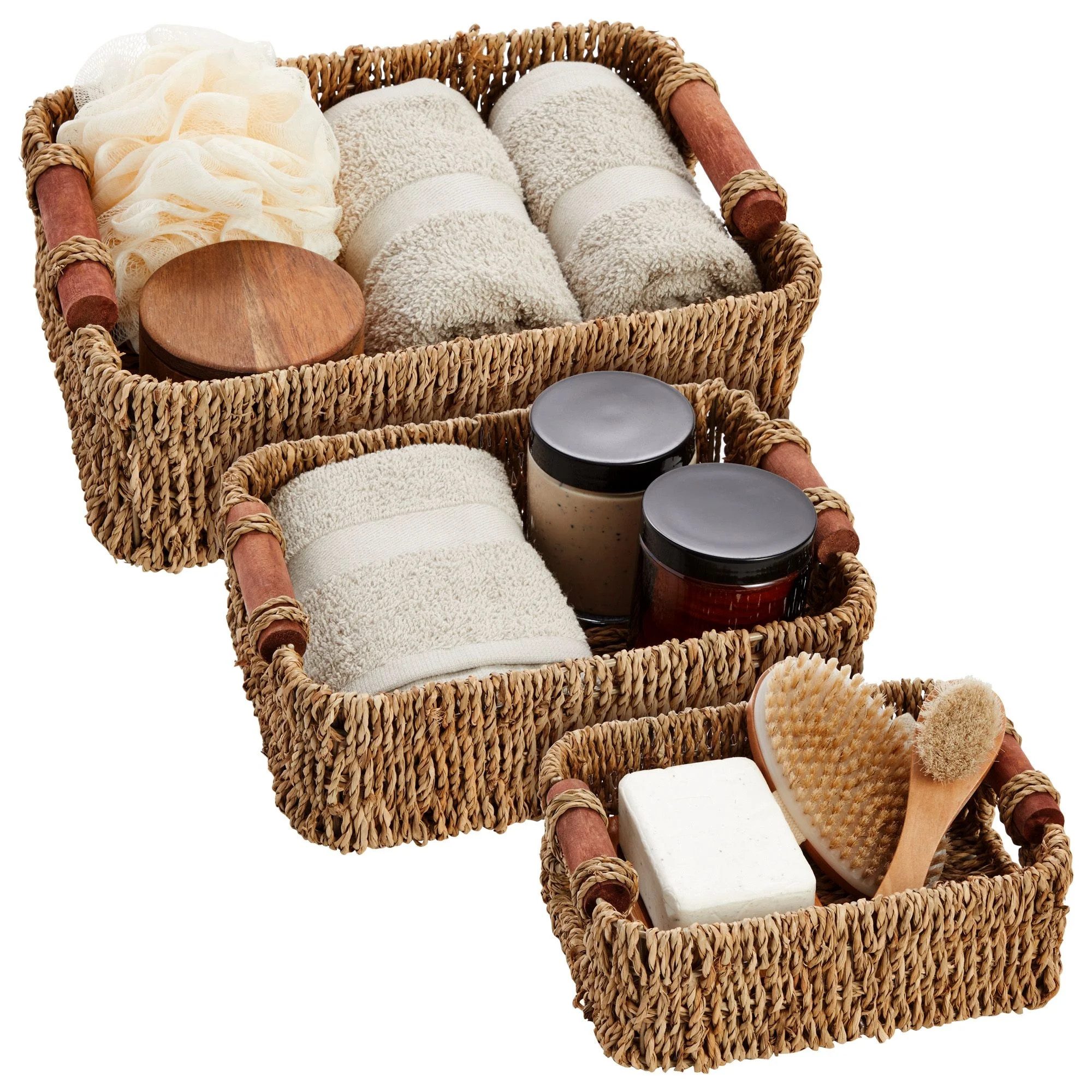 Set of 3 Small Wicker Baskets for Storage, Woven Nesting Bins with Handles for Bathroom Towels an... | Walmart (US)
