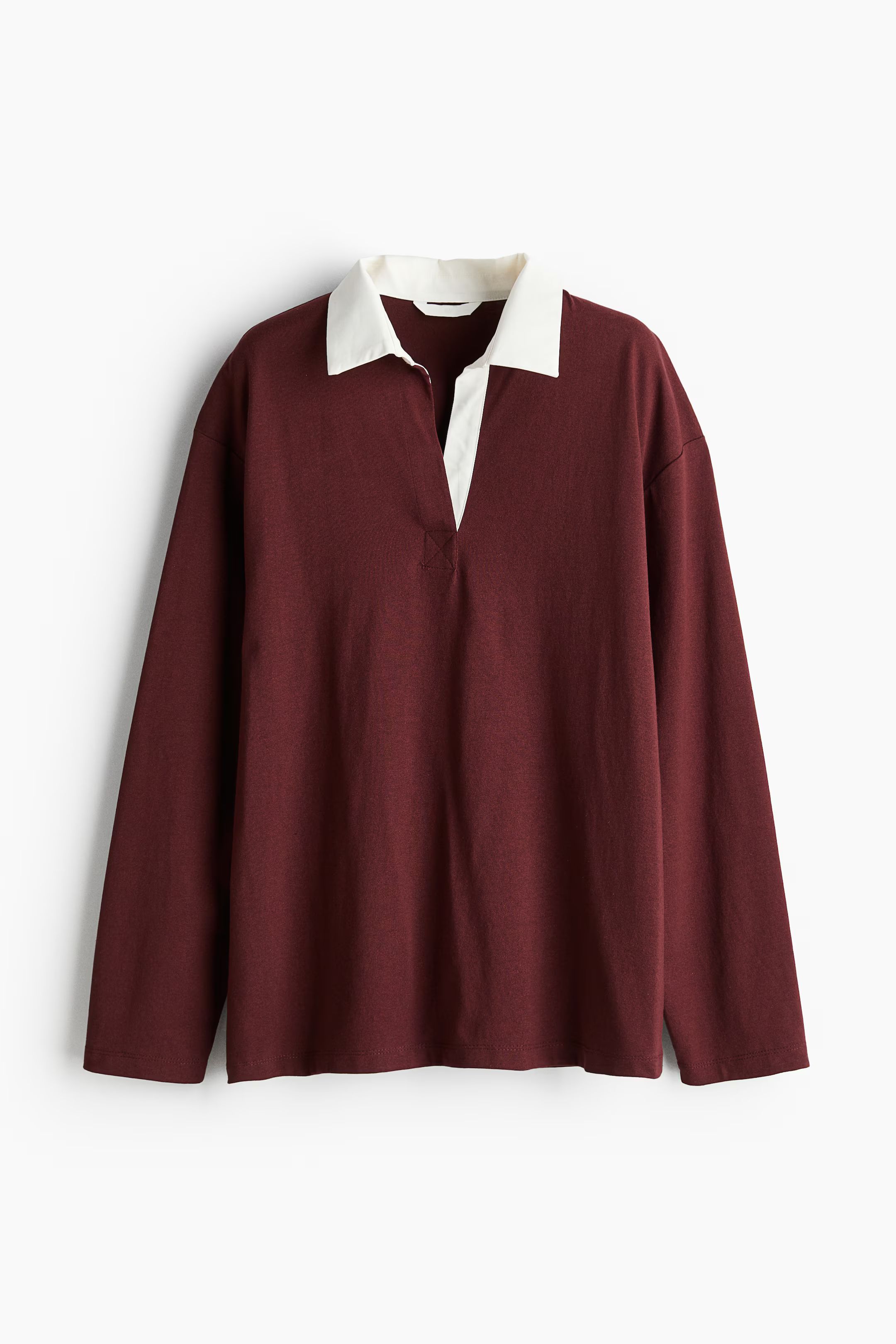 Loose-Fit Polo Shirt - V-neck - Long sleeve - Burgundy - Ladies | H&M US | H&M (US + CA)