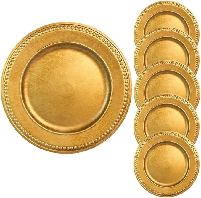 Antique Gold Charger Plates,13 Inch Vintage Dinner Plate Chargers Round Server Ware.Set of 6 Plas... | Amazon (US)