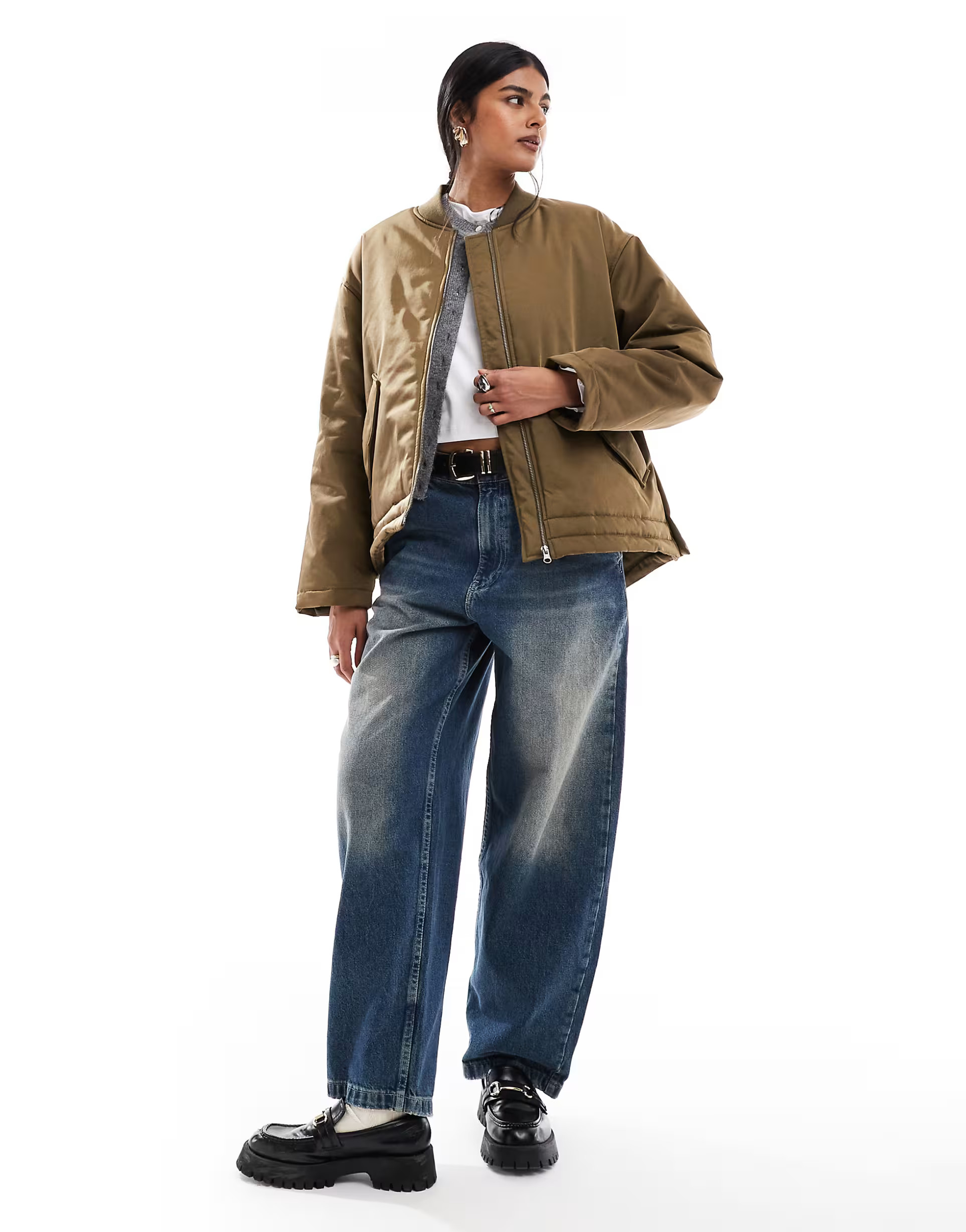 ASOS DESIGN MA1 clean bomber jacket in khaki | ASOS (Global)