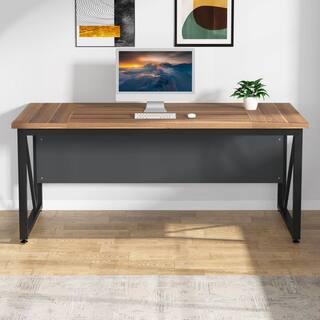 Moronia 63 in. Rectangular Brown and Black Engineered Wood Computer Desk | The Home Depot