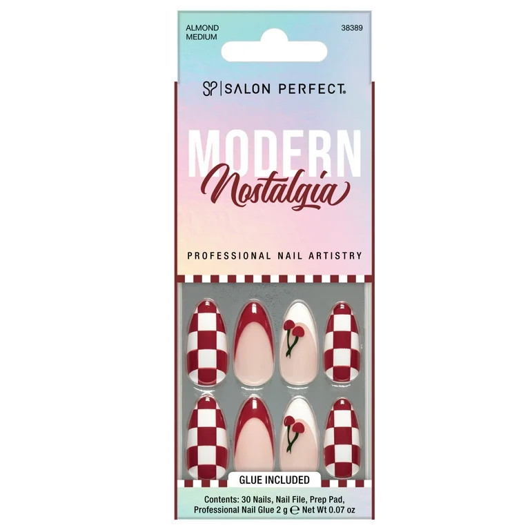 Salon Perfect Artificial Fake Press Ons, 360 Modern Nostalgia, Cherry Checkers, Medium Almond, Fi... | Walmart (US)