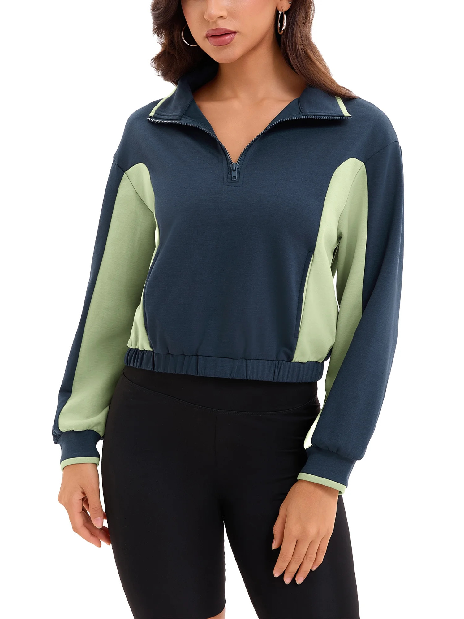 INSPIRE CHIC Onfers Women Half Zip Crop Sweatshirts Long Sleeve Oversized Pullover Sweaters Worko... | Walmart (US)