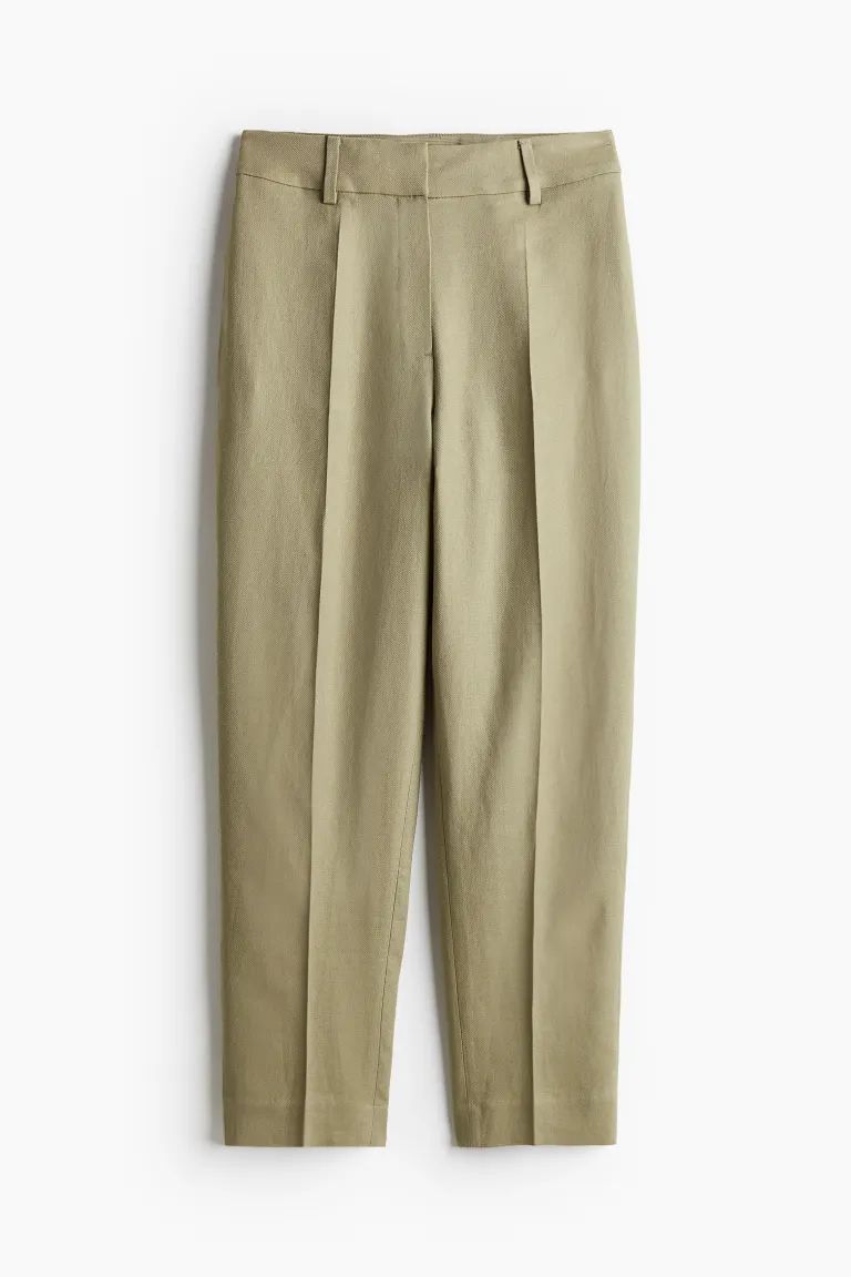 Linen-blend Pants - Khaki green - Ladies | H&M US | H&M (US + CA)