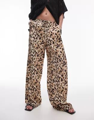 Topshop leopard printed satin straight leg tie waist trouser in light leopard | ASOS (Global)