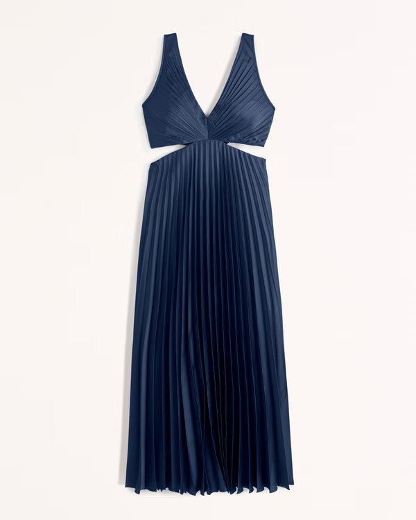 Satin Pleated Cutout Maxi Dress | Abercrombie & Fitch (US)