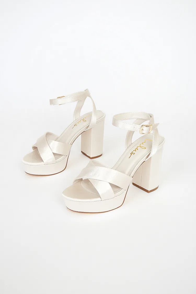 Selah Ivory Satin Ankle Strap Heels | Lulus (US)