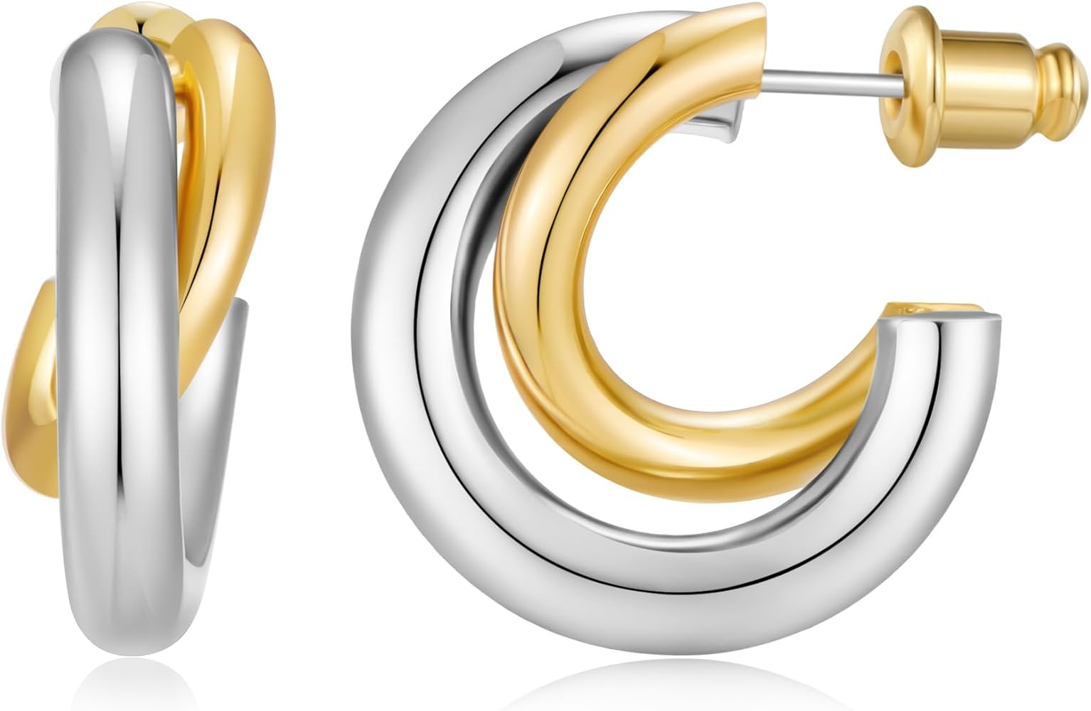 Chunky Two Tone Hoop Earrings for Women Gold And Silver Plated Twisted Open Hoops Hypoallergenic ... | Amazon (US)