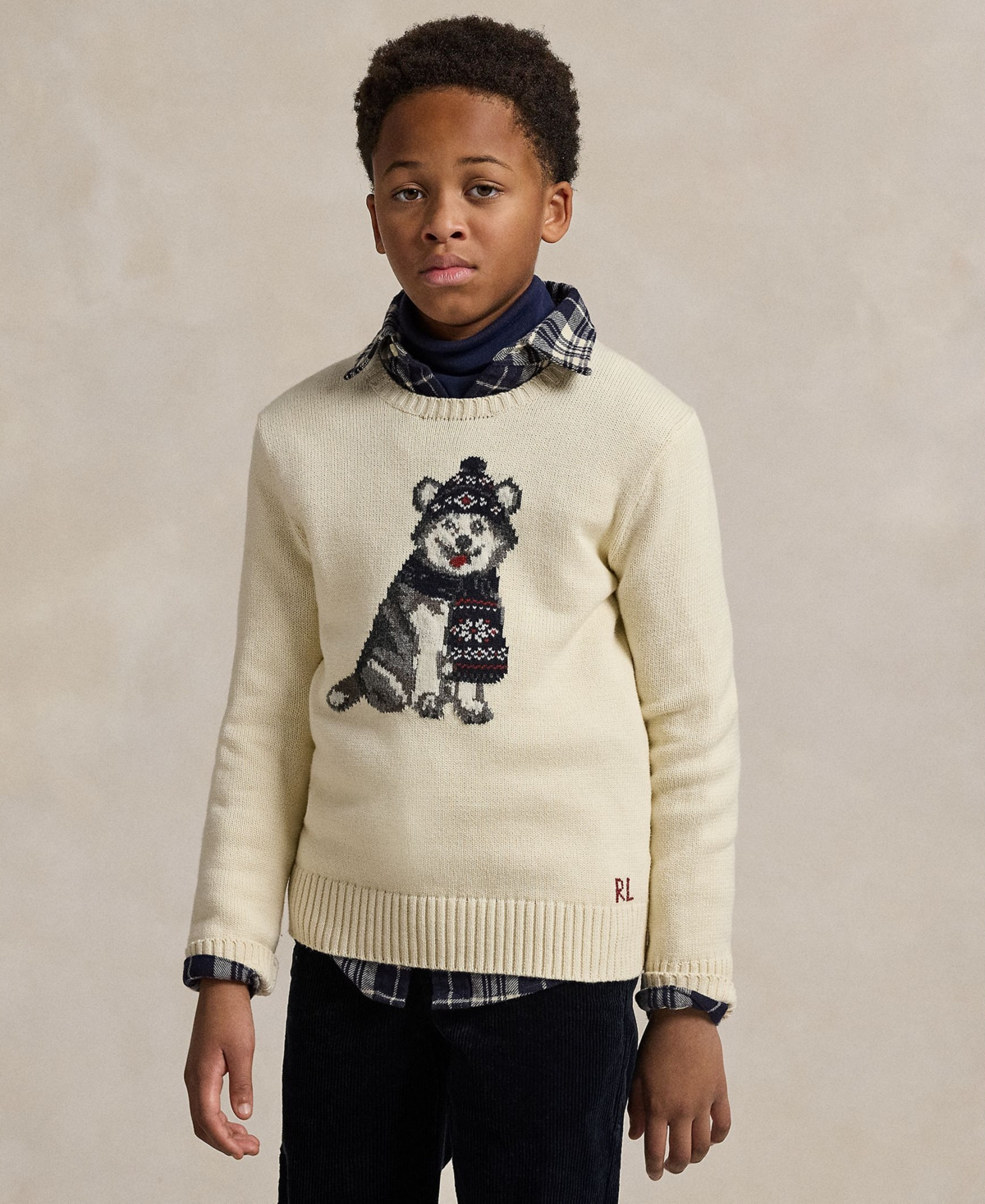 Polo Ralph Lauren Big Boys Dog-Intarsia Crewneck Sweater - Andover Cream | Macy's